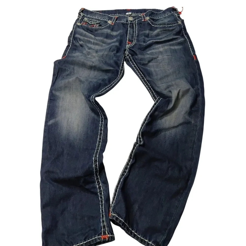 True Religion Slim Embroidered Boot Cut Stich Red Size 40x33